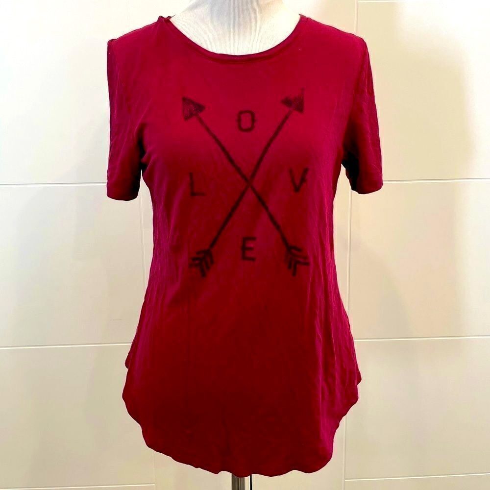 Burgundy, love, arrow, v neck, stretchy material